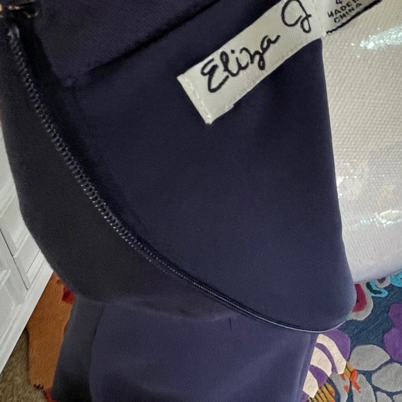 Eliza J Blue Mini Sheath Dress with Sleeveless Halter Neckline and Slit - Picture 6 of 12